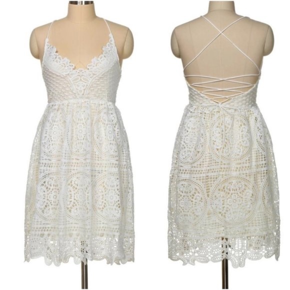 Luxe White Lace up Scallop Hem Party Evening Midi Dress - Picture 10 of 10